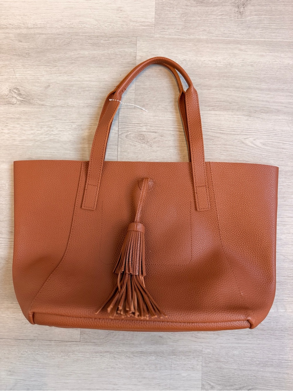 Tanger Outlets Cognac Brown Faux Leather Tote Bag Large Shoulder Bag Tassel